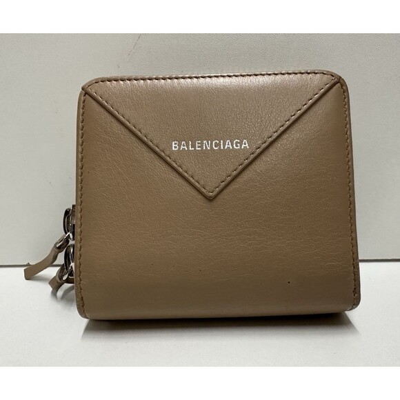 Balenciaga tan leather zipper all around wallet